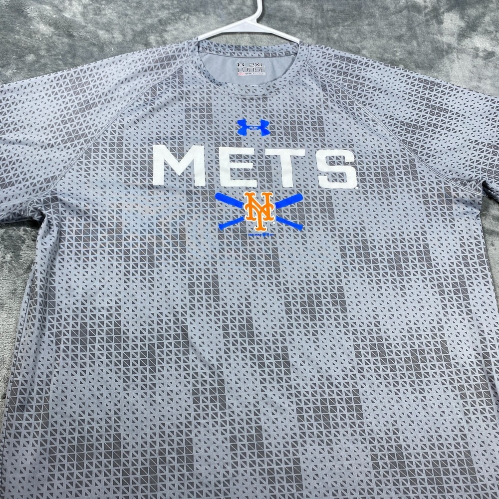 New York Mets Shirt Men 2XL Gray Short Sleeve MLB Baseball Under Armour HeatGear